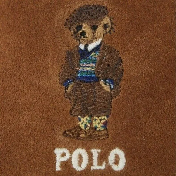 Polo Ralph Lauren Collins Bear Suede Memory Foam Moccasin Slippers BROWN - Picture 4 of 7